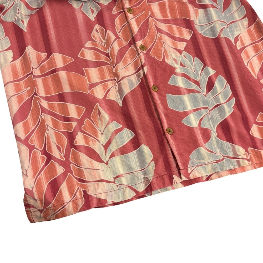 Tommy Bahama Silk Button Up Shirt Mens XL Red Coral Hawaiian Tropical Leaf - Picture 8 of 10
